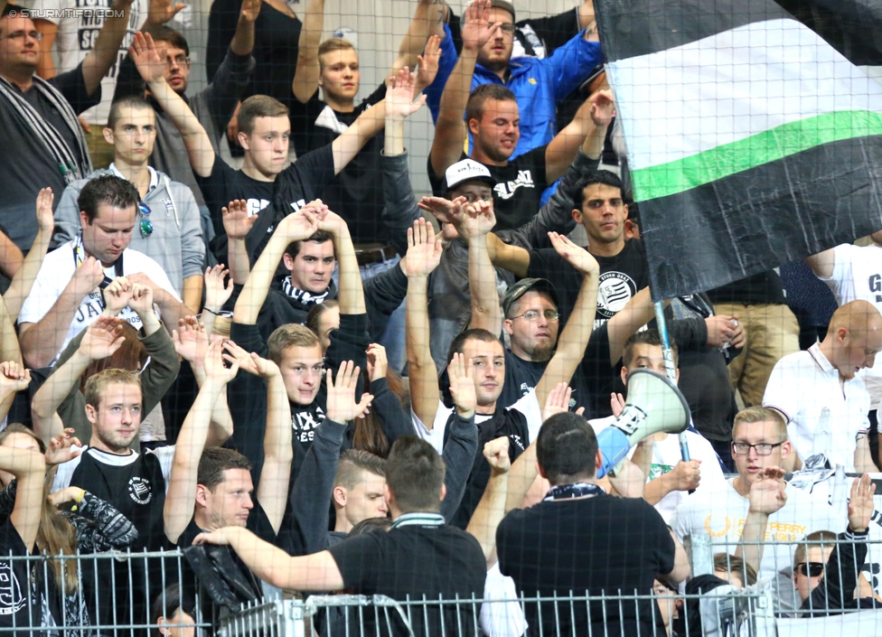 Ried - Sturm Graz
Oesterreichische Fussball Bundesliga, 9. Runde, SV Ried - SK Sturm Graz, Arena Ried, 20.09.2014. 

Foto zeigt Fans von Sturm
