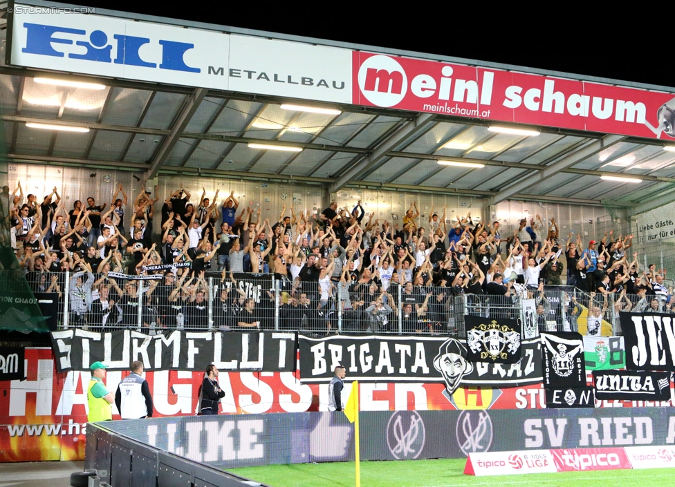 Ried - Sturm Graz
Oesterreichische Fussball Bundesliga, 9. Runde, SV Ried - SK Sturm Graz, Arena Ried, 20.09.2014. 

Foto zeigt Fans von Sturm
