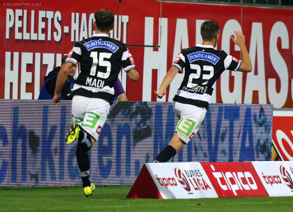 Ried - Sturm Graz
Oesterreichische Fussball Bundesliga, 9. Runde, SV Ried - SK Sturm Graz, Arena Ried, 20.09.2014. 

Foto zeigt Michael Madl (Sturm) und Lukas Spendlhofer (Sturm)
