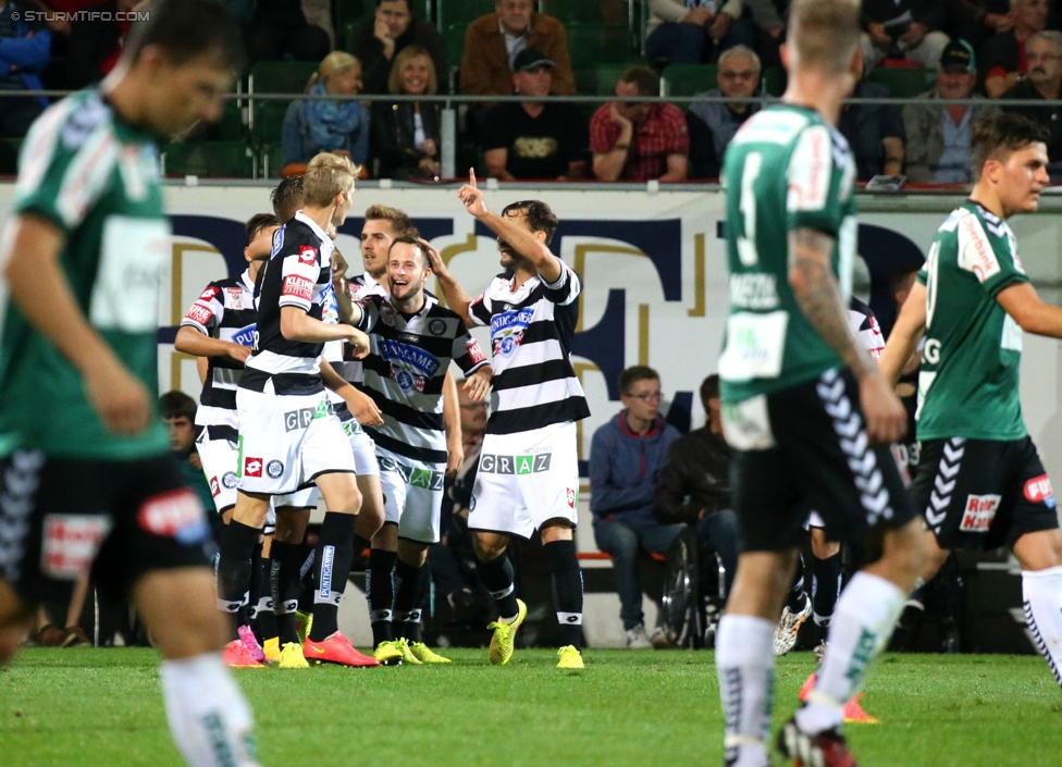 Ried - Sturm Graz
Oesterreichische Fussball Bundesliga, 9. Runde, SV Ried - SK Sturm Graz, Arena Ried, 20.09.2014. 

Foto zeigt die Mannschaft von Sturm
Schlüsselwörter: torjubel