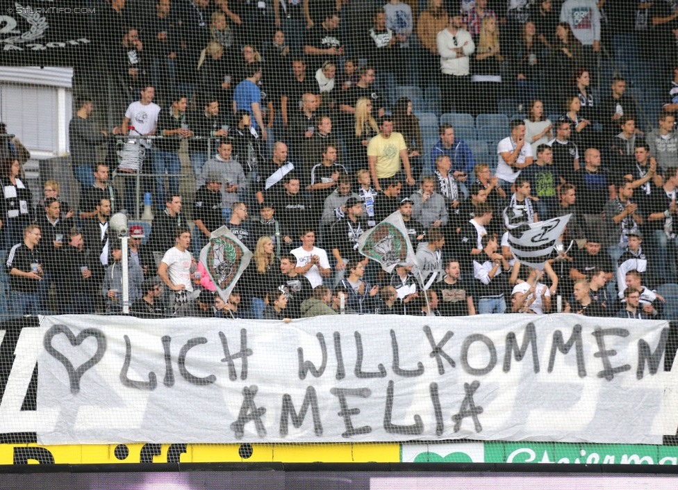 Sturm Graz - Altach
Oesterreichische Fussball Bundesliga, 10. Runde, SK Sturm Graz - SCR Altach, Stadion Liebenau Graz, 27.09.2014. 

Foto zeigt Fans von Sturm mit einem Spruchband
