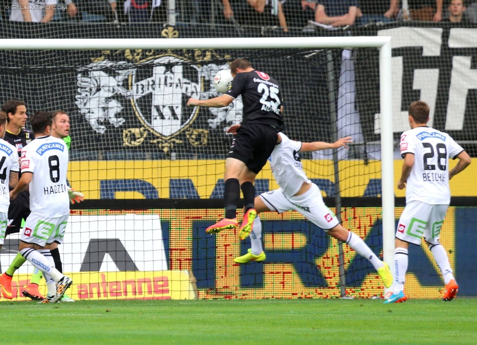 Sturm Graz - Altach
Oesterreichische Fussball Bundesliga, 10. Runde, SK Sturm Graz - SCR Altach, Stadion Liebenau Graz, 27.09.2014. 

Foto zeigt Anel Hadzic (Sturm), Johannes Aigner (Altach) und Daniel Beichler (Sturm)
Schlüsselwörter: kopfball tor