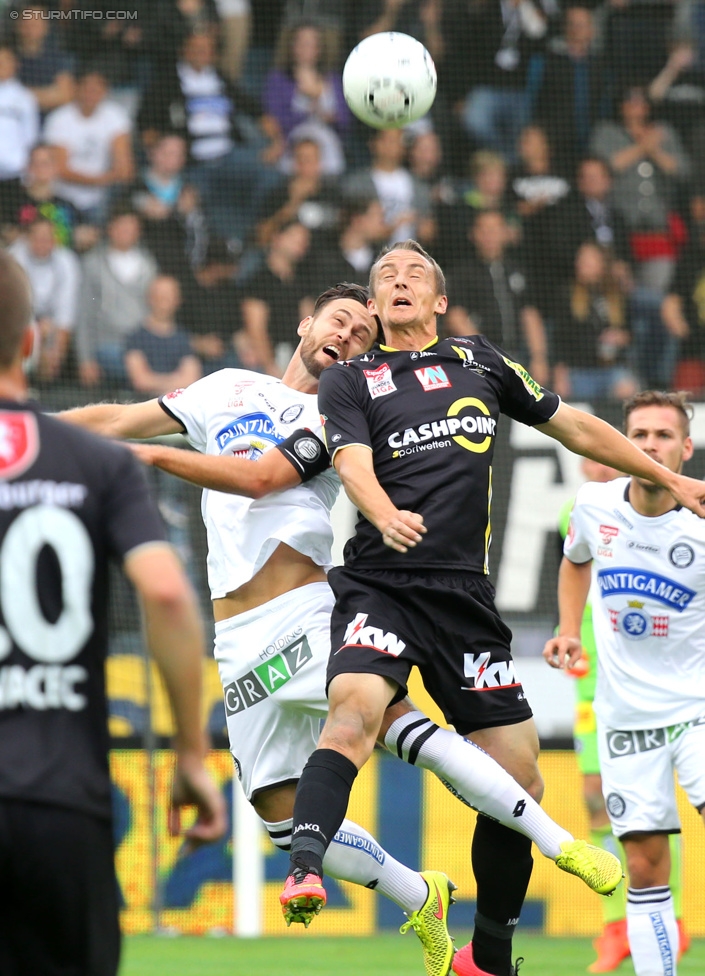 Sturm Graz - Altach
Oesterreichische Fussball Bundesliga, 10. Runde, SK Sturm Graz - SCR Altach, Stadion Liebenau Graz, 27.09.2014. 

Foto zeigt Michael Madl (Sturm)
Schlüsselwörter: kopfball