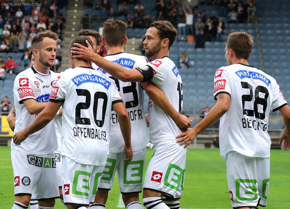 Sturm Graz - Altach
Oesterreichische Fussball Bundesliga, 10. Runde, SK Sturm Graz - SCR Altach, Stadion Liebenau Graz, 27.09.2014. 

Foto zeigt die Mannschaft von Sturm
Schlüsselwörter: torjubel