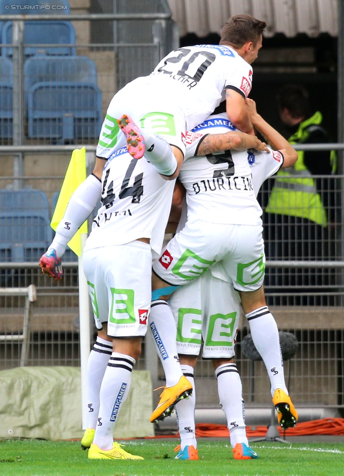 Sturm Graz - Altach
Oesterreichische Fussball Bundesliga, 10. Runde, SK Sturm Graz - SCR Altach, Stadion Liebenau Graz, 27.09.2014. 

Foto zeigt Thorsten Schick (Sturm), Daniel Offenbacher (Sturm), Daniel Beichler (Sturm) und Marco Djuricin (Sturm)
Schlüsselwörter: torjubel