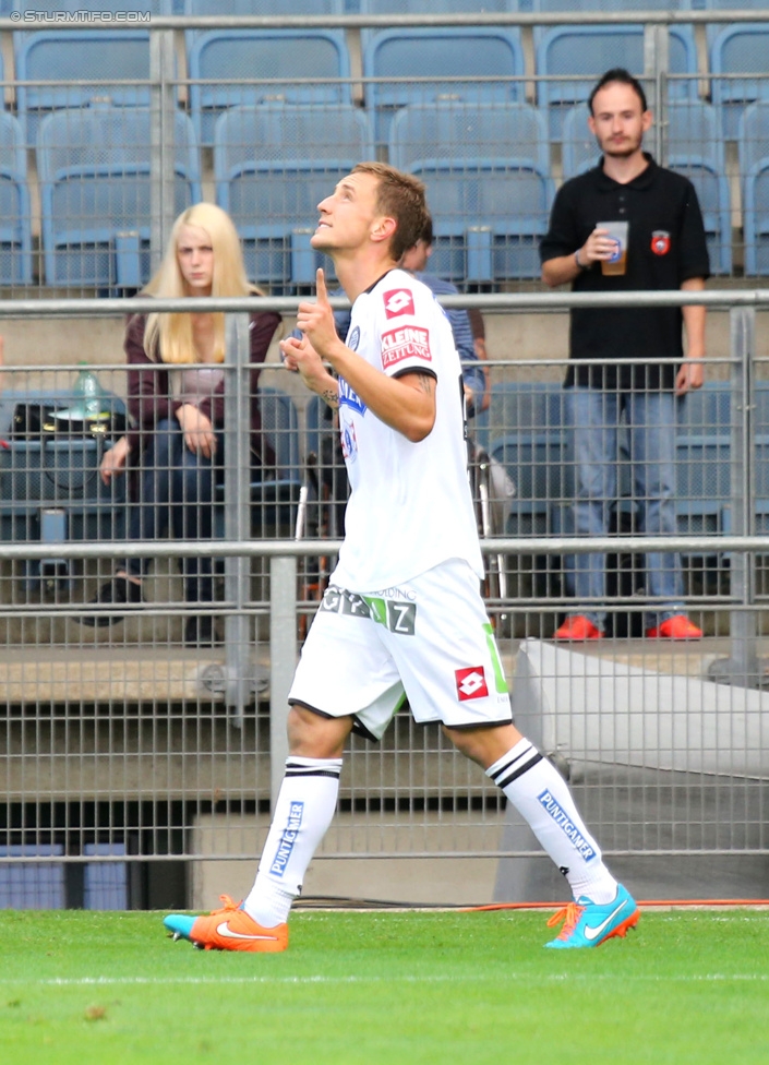 Sturm Graz - Altach
Oesterreichische Fussball Bundesliga, 10. Runde, SK Sturm Graz - SCR Altach, Stadion Liebenau Graz, 27.09.2014. 

Foto zeigt Daniel Beichler (Sturm)
Schlüsselwörter: torjubel