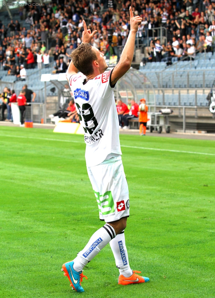 Sturm Graz - Altach
Oesterreichische Fussball Bundesliga, 10. Runde, SK Sturm Graz - SCR Altach, Stadion Liebenau Graz, 27.09.2014. 

Foto zeigt Daniel Beichler (Sturm)
Schlüsselwörter: tor torjubel