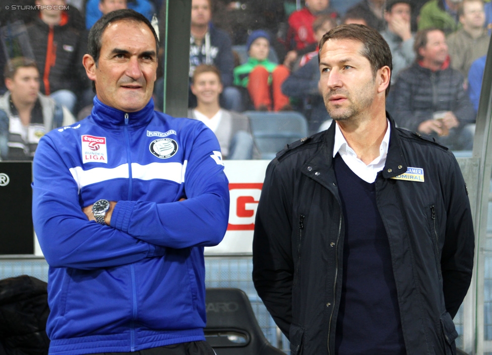 Sturm Graz - Groedig
Oesterreichische Fussball Bundesliga, 11. Runde, SK Sturm Graz - SV Groedig, Stadion Liebenau Graz, 04.10.2014. 

Foto zeigt Thomas Kristl (Co-Trainer Sturm) und Franco Foda (Cheftrainer Sturm)
