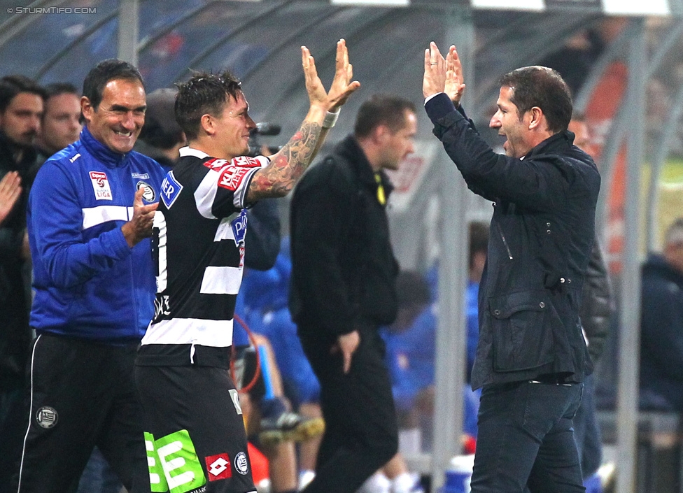 Sturm Graz - Groedig
Oesterreichische Fussball Bundesliga, 11. Runde, SK Sturm Graz - SV Groedig, Stadion Liebenau Graz, 04.10.2014. 

Foto zeigt Thomas Kristl (Co-Trainer Sturm), Marko Stankovic (Sturm) und Franco Foda (Cheftrainer Sturm)
Schlüsselwörter: torjubel