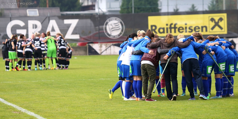 Sturm Damen - LUV
OEFB Frauenliga, 6. Runde,  SK Sturm Graz Damen - LUV Graz, Trainingszentrum Messendorf, 04.10.2014. 

Foto zeigt die Mannschaft der Sturm Damen und die Mannschaft von LUV
