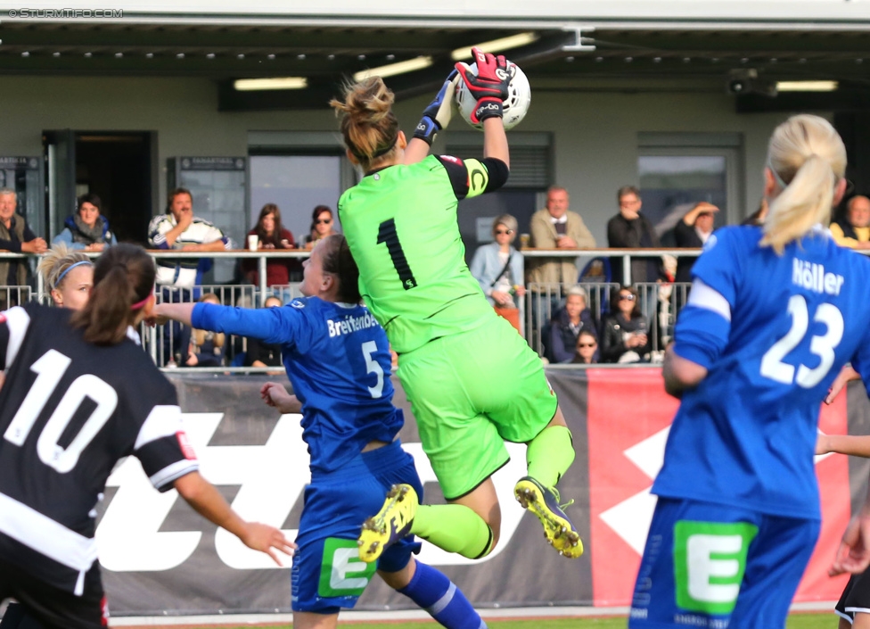 Sturm Damen - LUV
OEFB Frauenliga, 6. Runde,  SK Sturm Graz Damen - LUV Graz, Trainingszentrum Messendorf, 04.10.2014. 

Foto zeigt Anja Milenkovic (Sturm Damen), Anna-Carina Kristler (Sturm Damen) und Susanna Hoeller (LUV)
