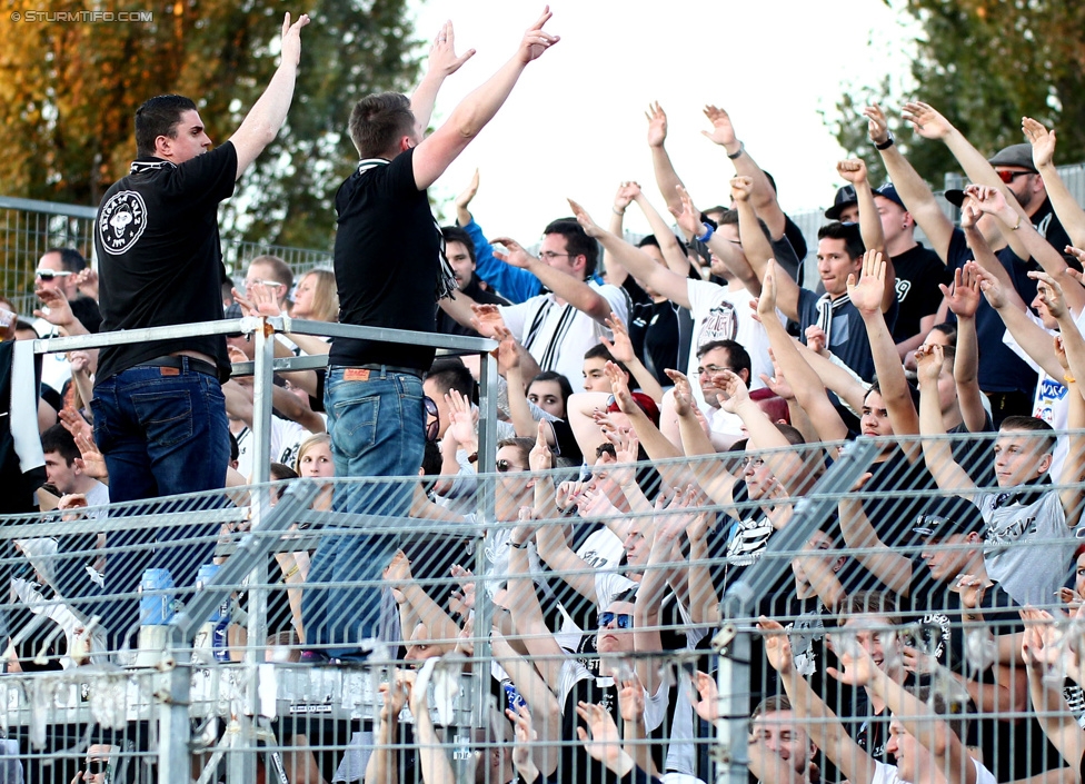 Wiener Neustadt - Sturm Graz
Oesterreichische Fussball Bundesliga, 12. Runde, SC Wiener Neustadt - SK Sturm Graz, Stadion Wiener Neustadt, 19.10.2014. 

Foto zeigt Fans von Sturm
