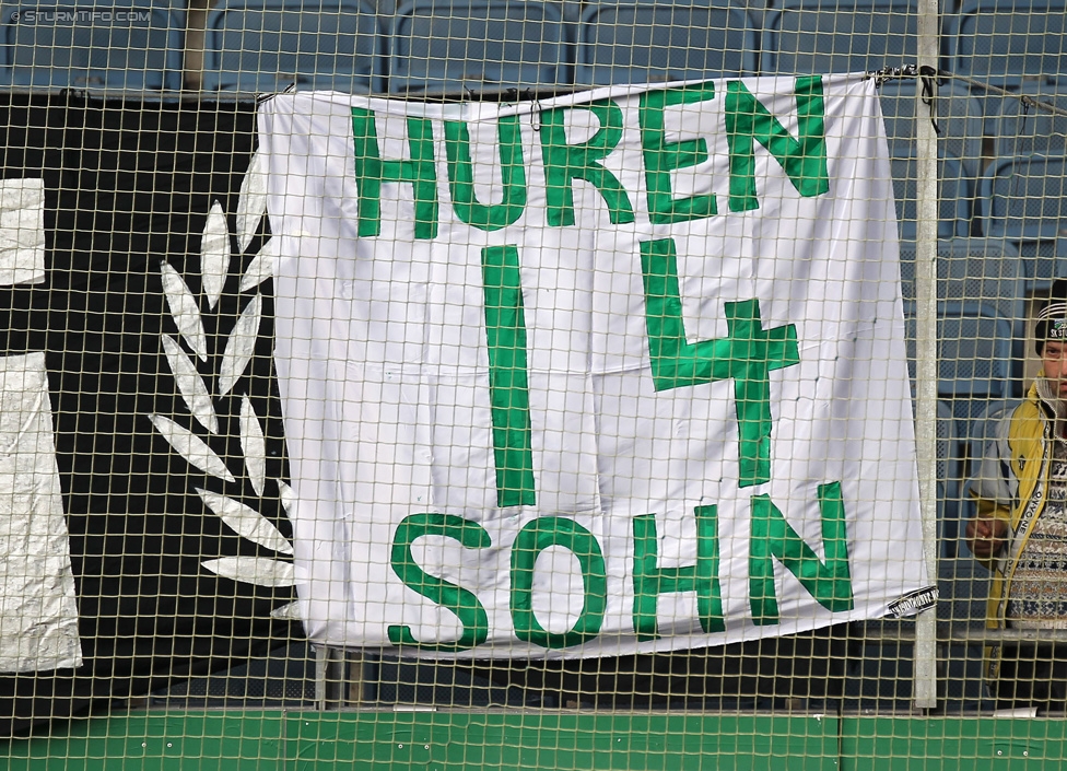 Sturm Graz - Rapid Wien
Oesterreichische Fussball Bundesliga, 13. Runde, SK Sturm Graz - SK Rapid Wien, Stadion Liebenau Graz, 25.10.2014. 

Foto zeigt Fans von Sturm mit einem Transparent
