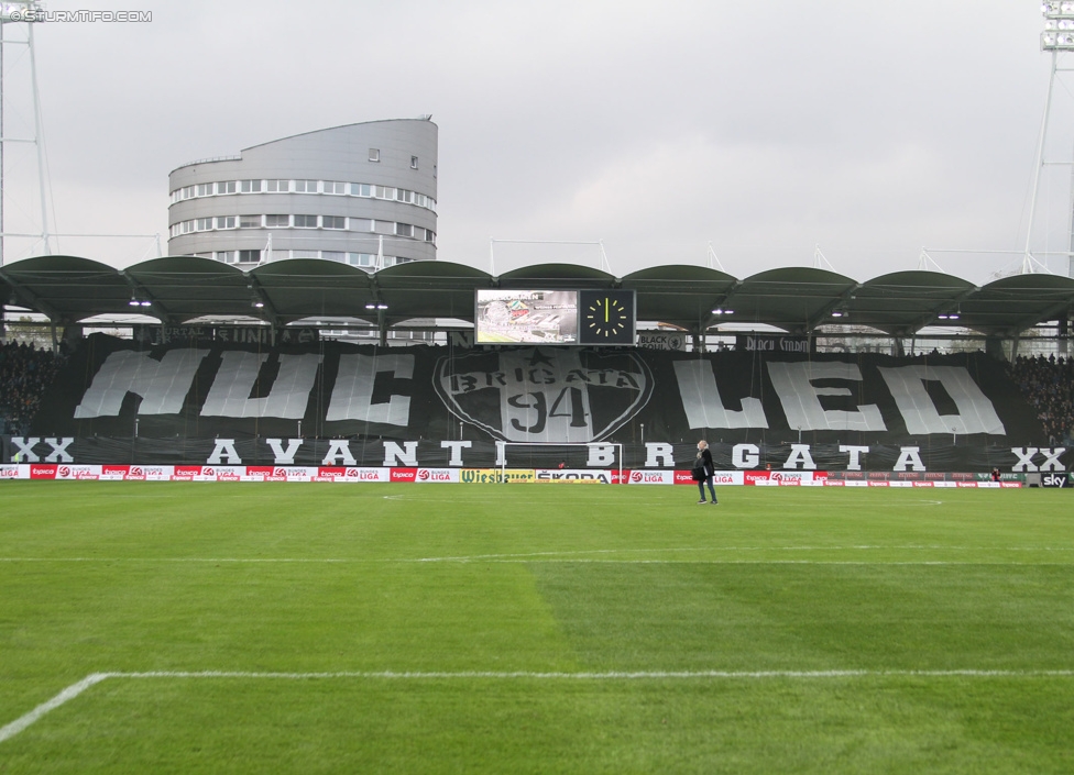 Sturm Graz - Rapid Wien
Oesterreichische Fussball Bundesliga, 13. Runde, SK Sturm Graz - SK Rapid Wien, Stadion Liebenau Graz, 25.10.2014. 

Foto zeigt Fans von Sturm mit einer Choreografie
