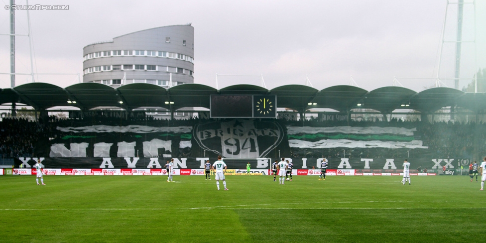 Sturm Graz - Rapid Wien
Oesterreichische Fussball Bundesliga, 13. Runde, SK Sturm Graz - SK Rapid Wien, Stadion Liebenau Graz, 25.10.2014. 

Foto zeigt Fans von Sturm mit einer Choreografie
