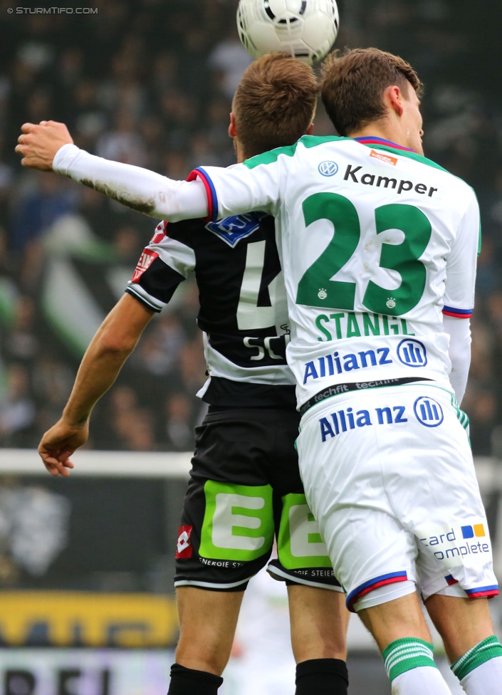 Sturm Graz - Rapid Wien
Oesterreichische Fussball Bundesliga, 13. Runde, SK Sturm Graz - SK Rapid Wien, Stadion Liebenau Graz, 25.10.2014. 

Foto zeigt Thorsten Schick (Sturm) und Stefan Stangl (Rapid)
