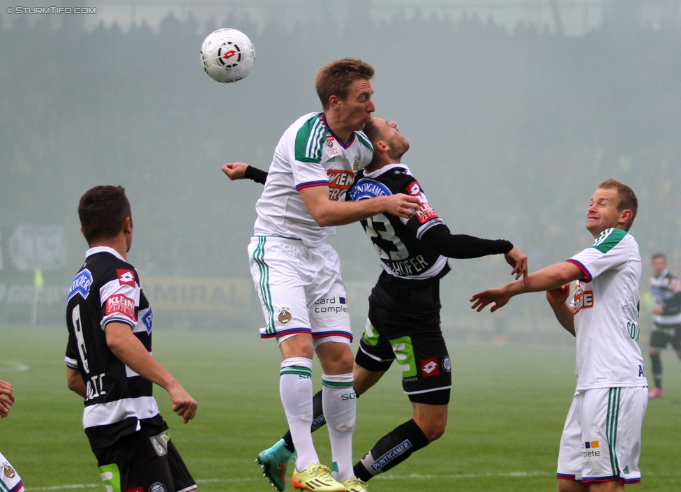 Sturm Graz - Rapid Wien
Oesterreichische Fussball Bundesliga, 13. Runde, SK Sturm Graz - SK Rapid Wien, Stadion Liebenau Graz, 25.10.2014. 

Foto zeigt Anel Hadzic (Sturm), Robert Beric (Rapid) und Lukas Spendlhofer (Sturm)
