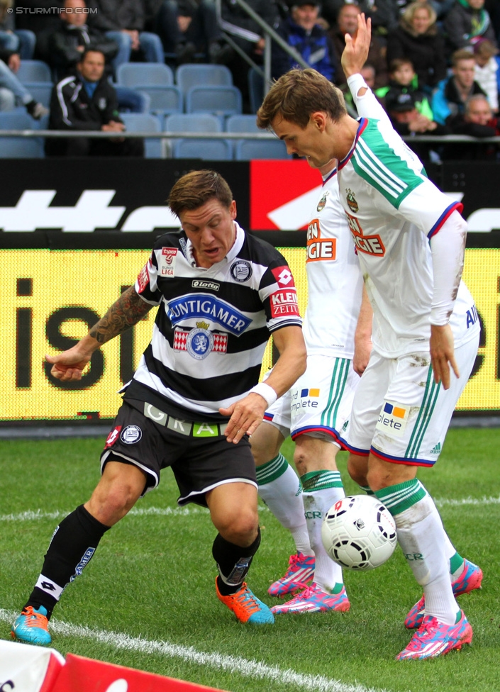 Sturm Graz - Rapid Wien
Oesterreichische Fussball Bundesliga, 13. Runde, SK Sturm Graz - SK Rapid Wien, Stadion Liebenau Graz, 25.10.2014. 

Foto zeigt Marko Stankovic (Sturm) und Stefan Stangl (Rapid)
