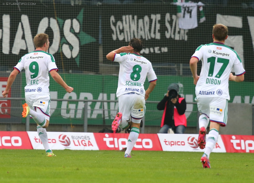 Sturm Graz - Rapid Wien
Oesterreichische Fussball Bundesliga, 13. Runde, SK Sturm Graz - SK Rapid Wien, Stadion Liebenau Graz, 25.10.2014. 

Foto zeigt Robert Beric (Rapid), Stefan Schwab (Rapid) und Christopher Dibon (Rapid)
