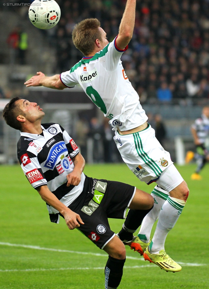 Sturm Graz - Rapid Wien
Oesterreichische Fussball Bundesliga, 13. Runde, SK Sturm Graz - SK Rapid Wien, Stadion Liebenau Graz, 25.10.2014. 

Foto zeigt Anel Hadzic (Sturm) und Robert Beric (Rapid)
