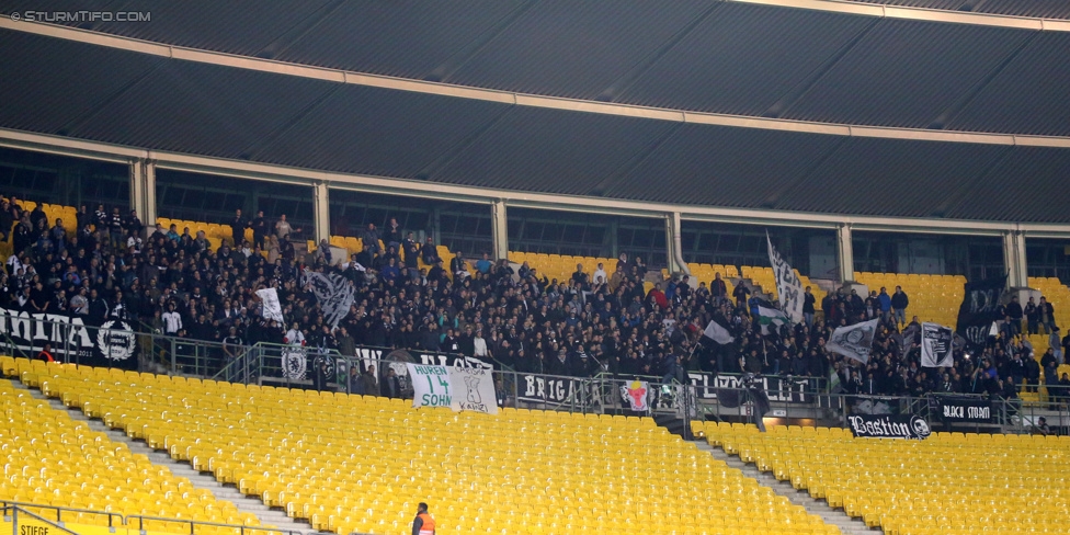 Rapid Wien - Sturm Graz
OEFB Cup, Achtelfinale, SK Rapid Wien - SK Sturm Graz, Ernst-Happel-Stadion Wien, 29.10.2014. 

Foto zeigt Fans von Sturm
