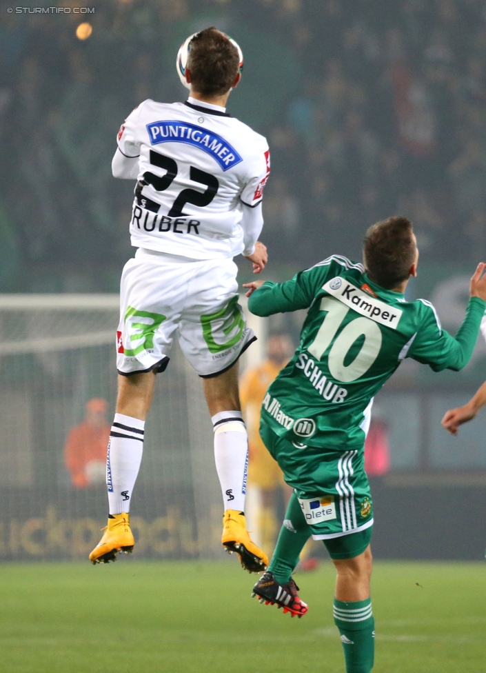 Rapid Wien - Sturm Graz
OEFB Cup, Achtelfinale, SK Rapid Wien - SK Sturm Graz, Ernst-Happel-Stadion Wien, 29.10.2014. 

Foto zeigt Andreas Gruber (Sturm) und Louis Schaub (Rapid)
