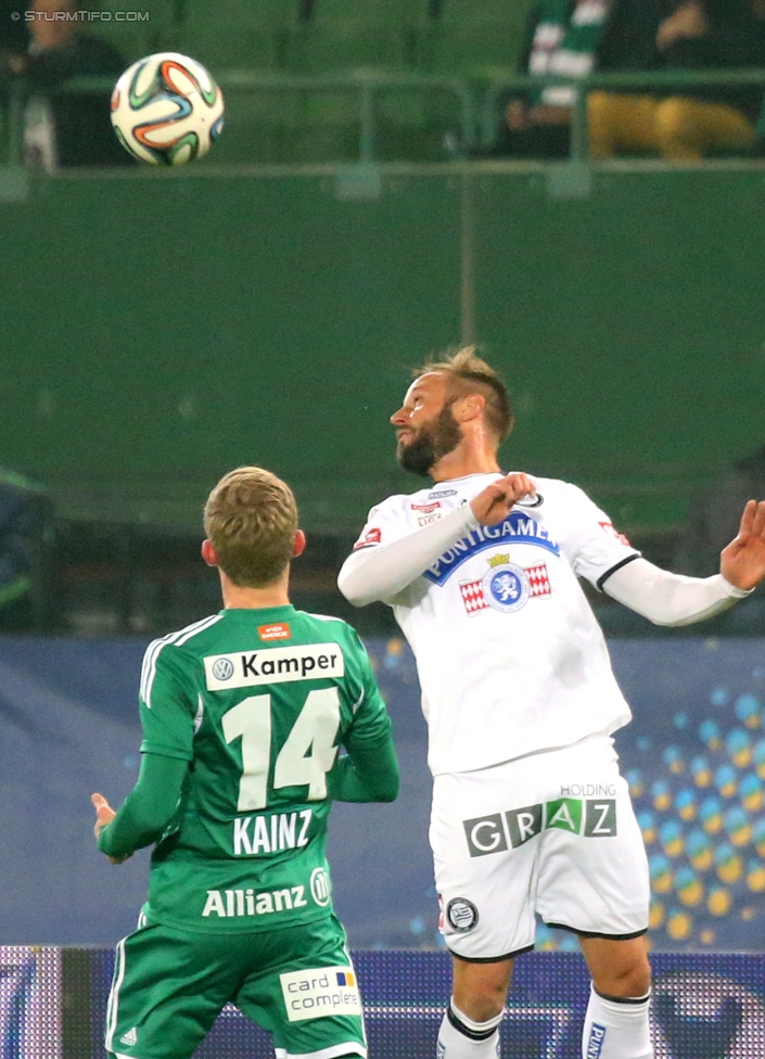 Rapid Wien - Sturm Graz
OEFB Cup, Achtelfinale, SK Rapid Wien - SK Sturm Graz, Ernst-Happel-Stadion Wien, 29.10.2014. 

Foto zeigt Florian Kainz (Rapid) und Martin Ehrenreich (Sturm)
Schlüsselwörter: kopfball