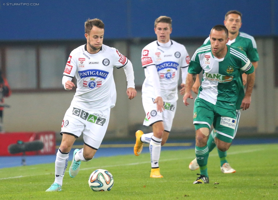 Rapid Wien - Sturm Graz
OEFB Cup, Achtelfinale, SK Rapid Wien - SK Sturm Graz, Ernst-Happel-Stadion Wien, 29.10.2014. 

Foto zeigt Christian Klem (Sturm) und Steffen Hofmann (Rapid) 
