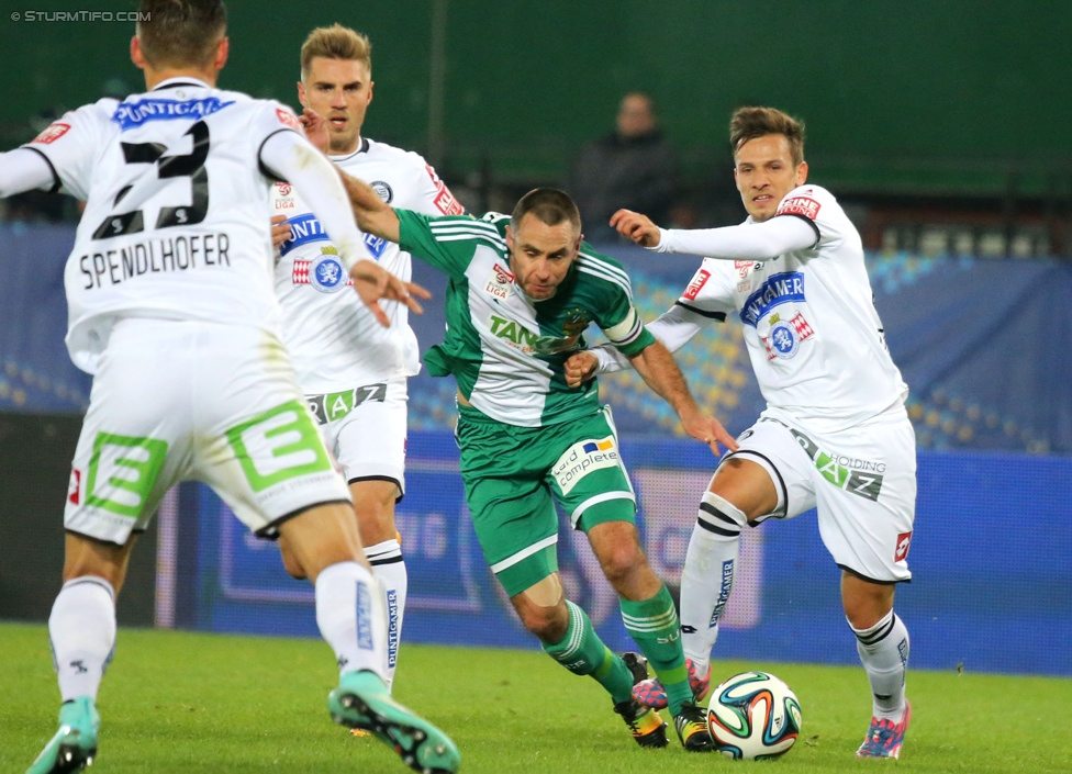 Rapid Wien - Sturm Graz
OEFB Cup, Achtelfinale, SK Rapid Wien - SK Sturm Graz, Ernst-Happel-Stadion Wien, 29.10.2014. 

Foto zeigt Lukas Spendlhofer (Sturm), Thorsten Schick (Sturm), Steffen Hofmann (Rapid) und Daniel Offenbacher (Sturm)
