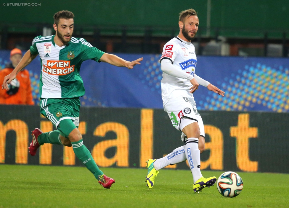 Rapid Wien - Sturm Graz
OEFB Cup, Achtelfinale, SK Rapid Wien - SK Sturm Graz, Ernst-Happel-Stadion Wien, 29.10.2014. 

Foto zeigt Thanos Petsos (Rapid) und Martin Ehrenreich (Sturm)
