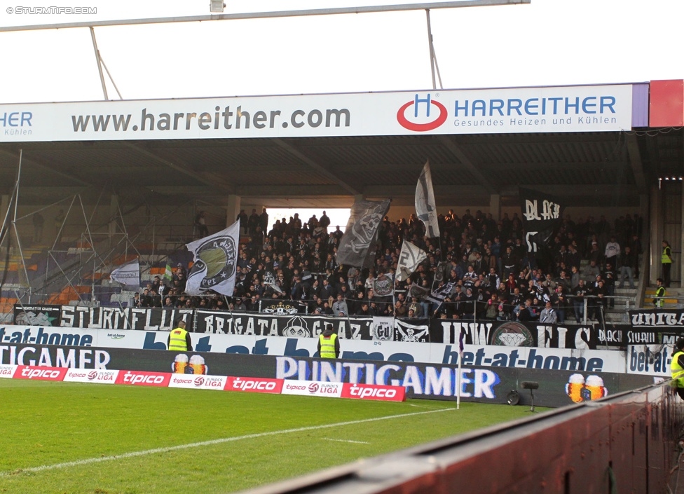 Austria Wien - Sturm Graz
Oesterreichische Fussball Bundesliga, 14. Runde, FK Austria Wien - SK Sturm Graz, Franz-Horr-Stadion Wien, 01.11.2014. 

Foto zeigt Fans von Sturm
