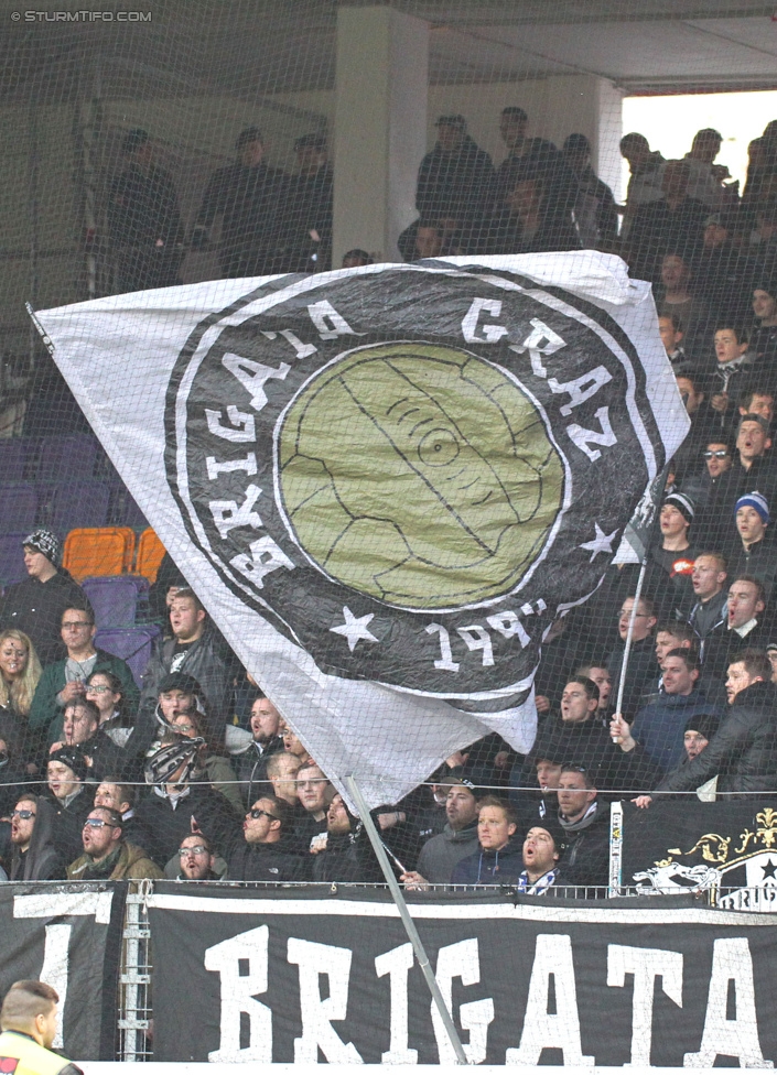 Austria Wien - Sturm Graz
Oesterreichische Fussball Bundesliga, 14. Runde, FK Austria Wien - SK Sturm Graz, Franz-Horr-Stadion Wien, 01.11.2014. 

Foto zeigt Fans von Sturm
