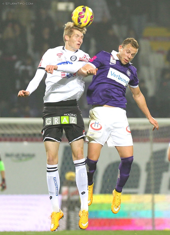 Austria Wien - Sturm Graz
Oesterreichische Fussball Bundesliga, 14. Runde, FK Austria Wien - SK Sturm Graz, Franz-Horr-Stadion Wien, 01.11.2014. 

Foto zeigt Simon Piesinger (Sturm)
Schlüsselwörter: kopfball