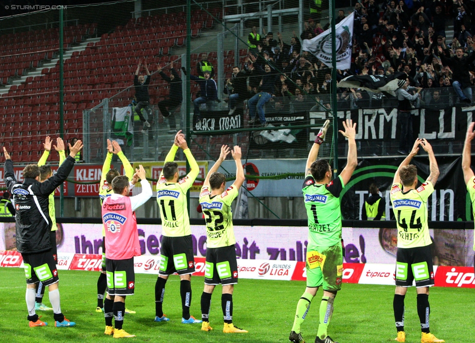 Wolfsberg - Sturm Graz
Oesterreichische Fussball Bundesliga, 15. Runde, Wolfsberger AC - SK Sturm Graz, Woertherseestadion Klagenfurt, 08.11.2014. 

Foto zeigt die Mannschaft von Sturm
Schlüsselwörter: jubel