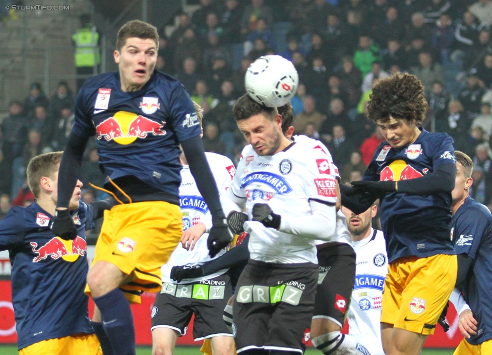 Sturm Graz - RB Salzburg
Oesterreichische Fussball Bundesliga, 16. Runde, SK Sturm Graz - FC RB Salzburg, Stadion Liebenau Graz, 23.11.2014. 

Foto zeigt Marco Djuricin (Sturm)
Schlüsselwörter: kopfball tor