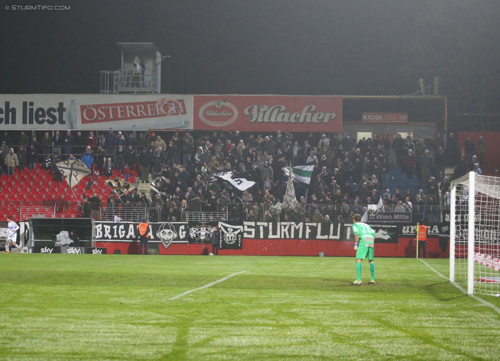 Admira Wacker - Sturm Graz
Oesterreichische Fussball Bundesliga, 17. Runde, FC Admira Wacker Moedling, Stadion Suedstadt Maria Enzersdorf, 29.11.2014. 

Foto zeigt Fans von Sturm
