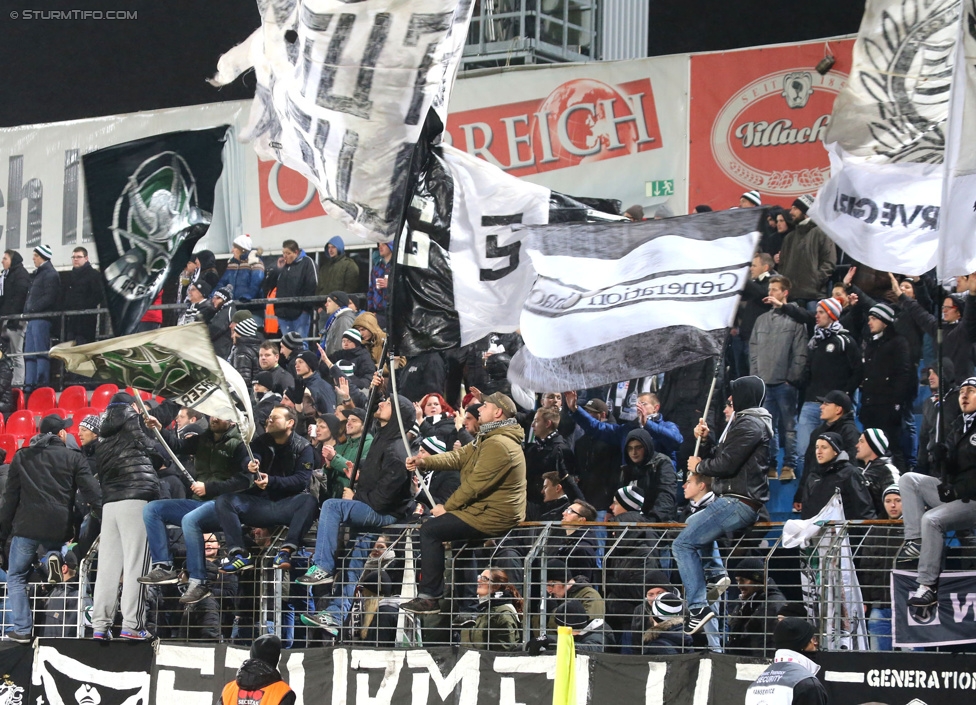 Admira Wacker - Sturm Graz
Oesterreichische Fussball Bundesliga, 17. Runde, FC Admira Wacker Moedling, Stadion Suedstadt Maria Enzersdorf, 29.11.2014. 

Foto zeigt Fans von Sturm
