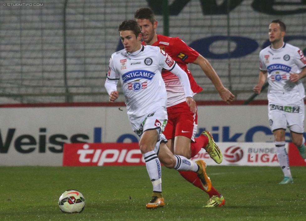 Admira Wacker - Sturm Graz
Oesterreichische Fussball Bundesliga, 17. Runde, FC Admira Wacker Moedling, Stadion Suedstadt Maria Enzersdorf, 29.11.2014. 

Foto zeigt Andreas Gruber (Sturm)
