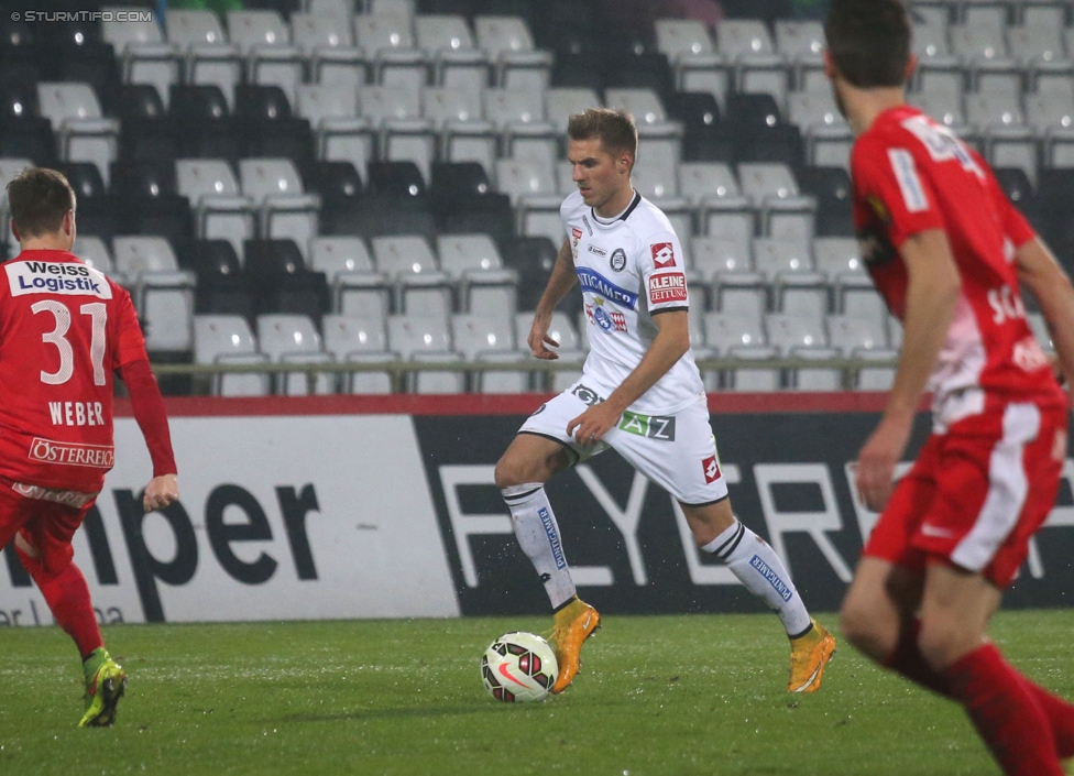 Admira Wacker - Sturm Graz
Oesterreichische Fussball Bundesliga, 17. Runde, FC Admira Wacker Moedling, Stadion Suedstadt Maria Enzersdorf, 29.11.2014. 

Foto zeigt Thorsten Schick (Sturm)
