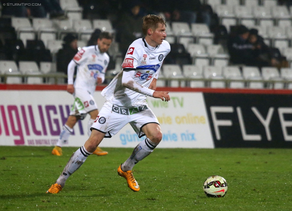 Admira Wacker - Sturm Graz
Oesterreichische Fussball Bundesliga, 17. Runde, FC Admira Wacker Moedling, Stadion Suedstadt Maria Enzersdorf, 29.11.2014. 

Foto zeigt Simon Piesinger (Sturm)
