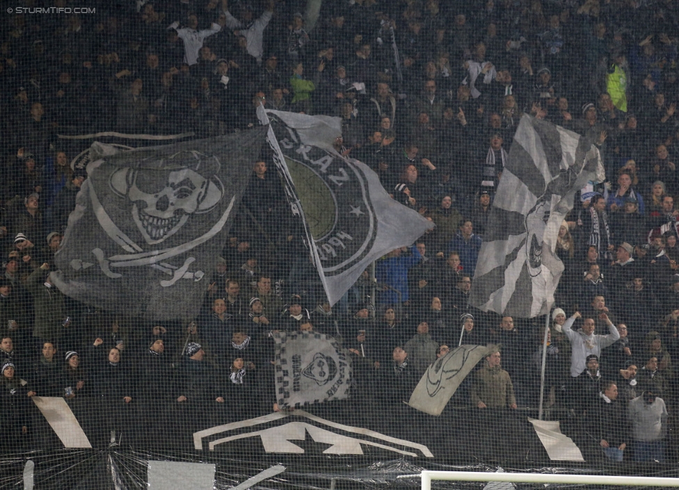 Sturm Graz - Ried
Oesterreichische Fussball Bundesliga, 18. Runde, SK Sturm Graz - SV Ried, Stadion Liebenau Graz, 06.12.2014. 

Foto zeigt Fans von Sturm
