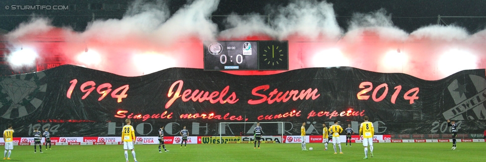 Sturm Graz - Ried
Oesterreichische Fussball Bundesliga, 18. Runde, SK Sturm Graz - SV Ried, Stadion Liebenau Graz, 06.12.2014. 

Foto zeigt Fans von Sturm mit einer Choreografie
Schlüsselwörter: pyrotechnik