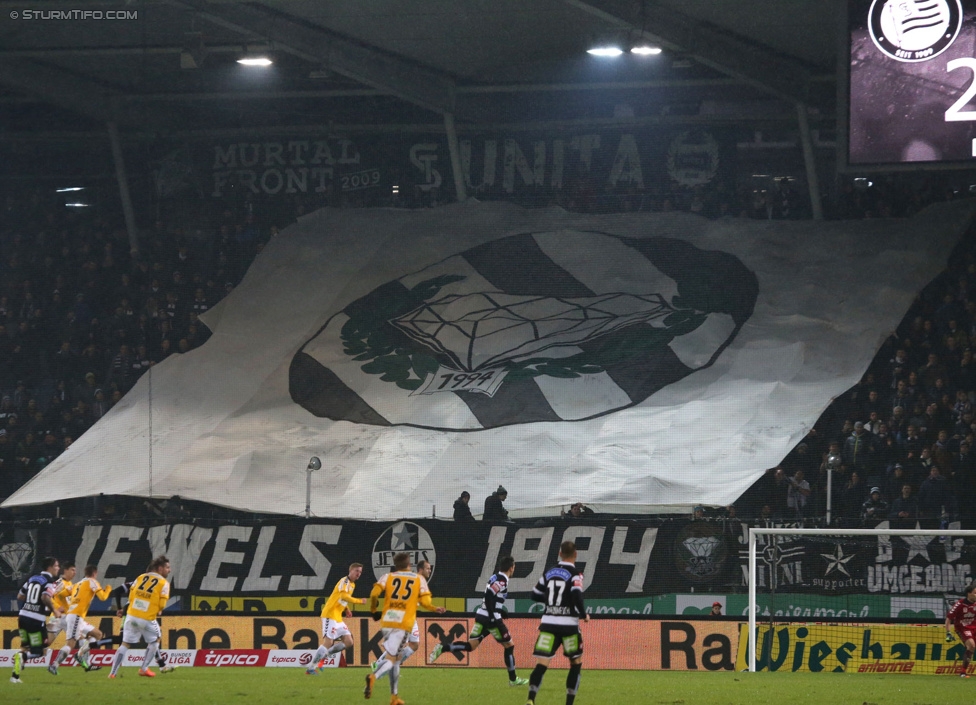 Sturm Graz - Ried
Oesterreichische Fussball Bundesliga, 18. Runde, SK Sturm Graz - SV Ried, Stadion Liebenau Graz, 06.12.2014. 

Foto zeigt Fans von Sturm mit einer Choreografie
