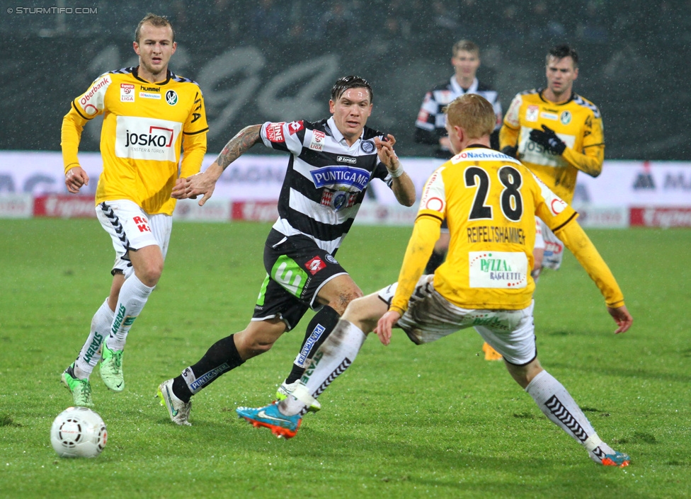 Sturm Graz - Ried
Oesterreichische Fussball Bundesliga, 18. Runde, SK Sturm Graz - SV Ried, Stadion Liebenau Graz, 06.12.2014. 

Foto zeigt Marko Stankovic (Sturm) und Thomas Reifeltshammer (Ried)
