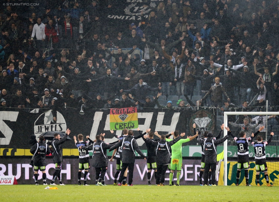 Sturm Graz - Ried
Oesterreichische Fussball Bundesliga, 18. Runde, SK Sturm Graz - SV Ried, Stadion Liebenau Graz, 06.12.2014. 

Foto zeigt die Mannschaft von Sturm
Schlüsselwörter: jubel