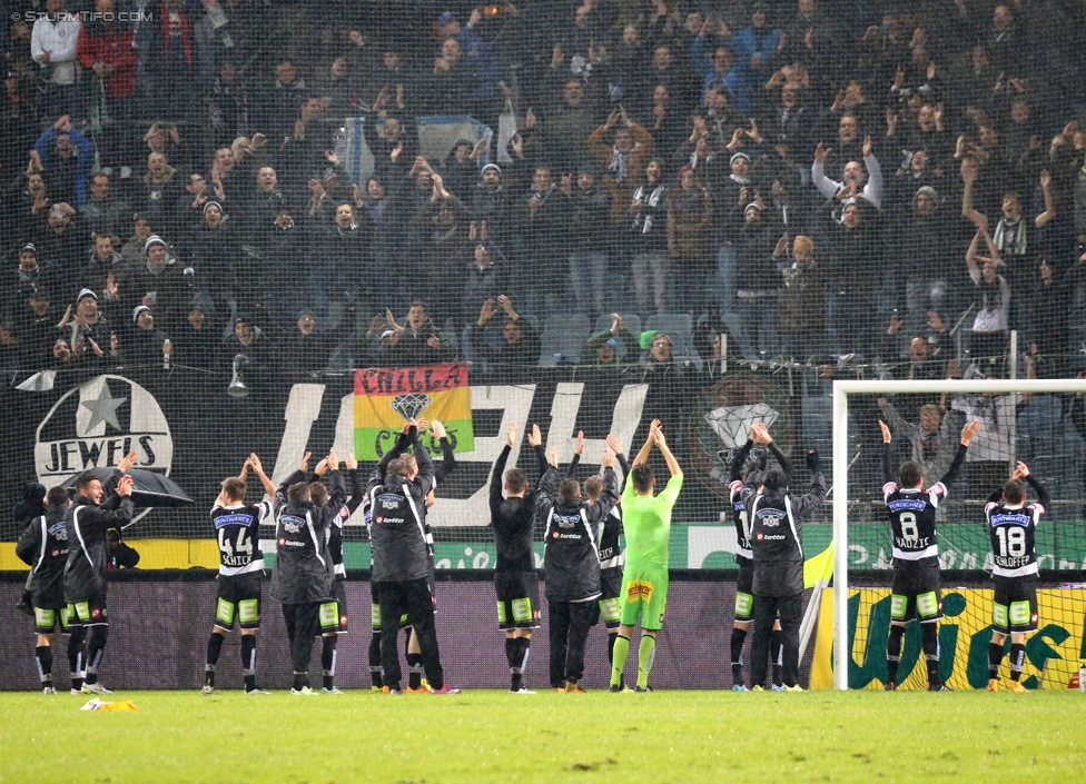 Sturm Graz - Ried
Oesterreichische Fussball Bundesliga, 18. Runde, SK Sturm Graz - SV Ried, Stadion Liebenau Graz, 06.12.2014. 

Foto zeigt die Mannschaft von Sturm
Schlüsselwörter: jubel