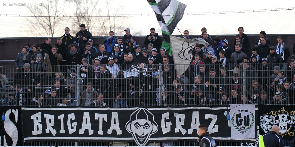 Altach - Sturm Graz
Oesterreichische Fussball Bundesliga, 19. Runde, SCR Altach - SK Sturm Graz, Stadion Schnabelholz Altach, 13.12.2014. 

Foto zeigt Fans von Sturm
