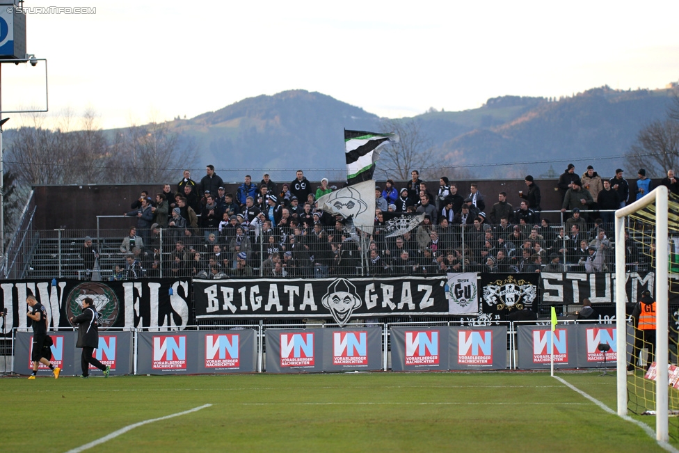 Altach - Sturm Graz
Oesterreichische Fussball Bundesliga, 19. Runde, SCR Altach - SK Sturm Graz, Stadion Schnabelholz Altach, 13.12.2014. 

Foto zeigt Fans von Sturm
