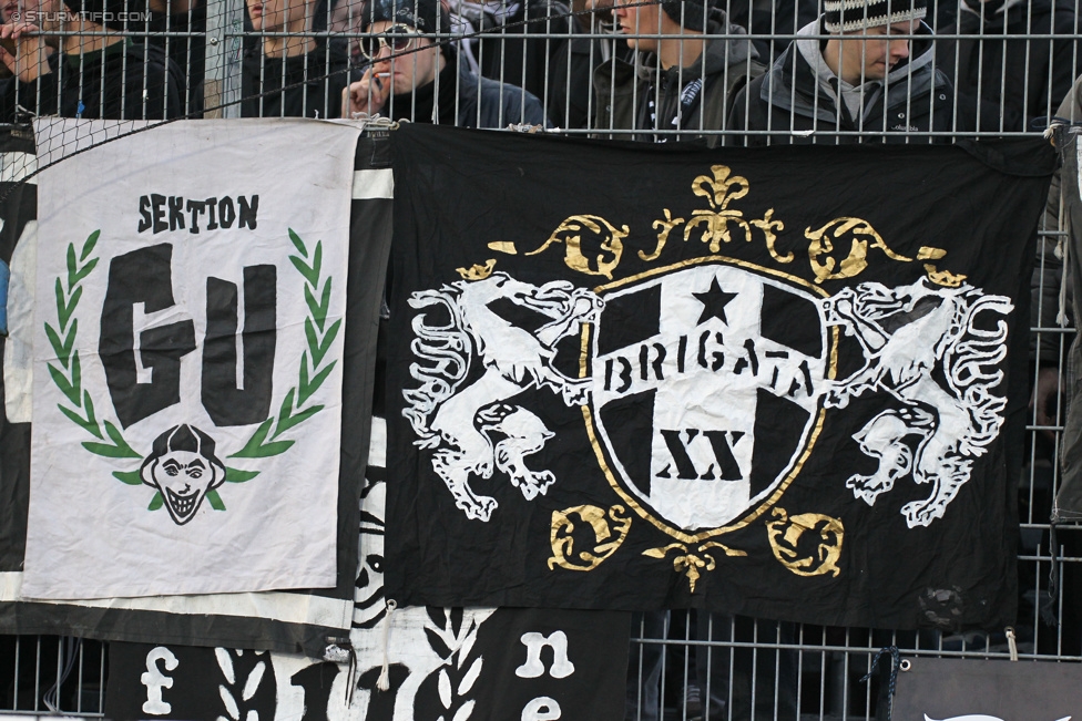 Altach - Sturm Graz
Oesterreichische Fussball Bundesliga, 19. Runde, SCR Altach - SK Sturm Graz, Stadion Schnabelholz Altach, 13.12.2014. 

Foto zeigt Fans von Sturm
