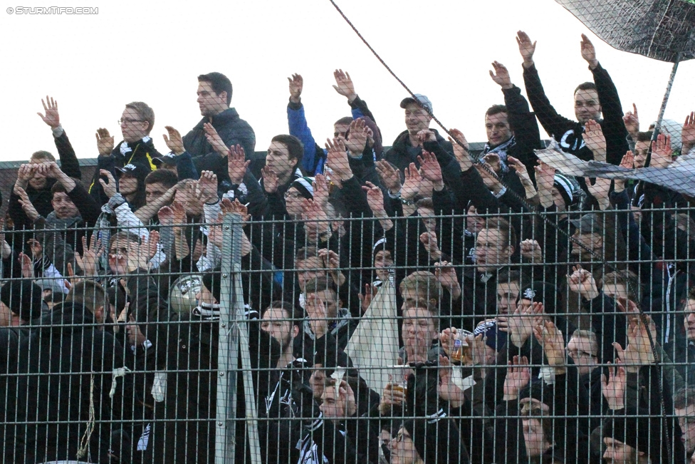 Altach - Sturm Graz
Oesterreichische Fussball Bundesliga, 19. Runde, SCR Altach - SK Sturm Graz, Stadion Schnabelholz Altach, 13.12.2014. 

Foto zeigt Fans von Sturm
